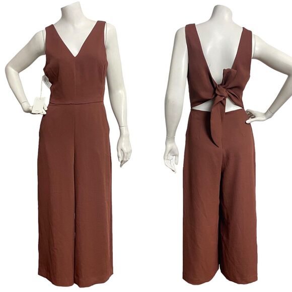Wilfred Aritzia Rusty Brown Sleeveless Jumpsuit Womens Size 4 Polyester Tie Back - Picture 1 of 10
